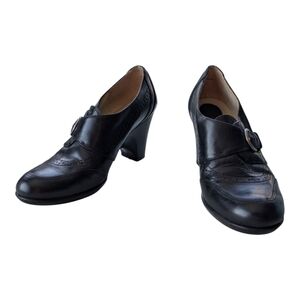 Naturalizer Black Leather Heeled Loafers Shoes Buckles Decorative Stitching 7W